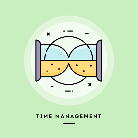 Time management, sand clock,flat design thin line banner, usage for e-mail newsletters, web banners, headers, blog posts, print and more. Vector illustration.のイラスト素材