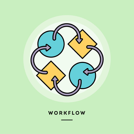 Workflow, flat design thin line banner, usage for e-mail newsletters, web banners, headers, blog posts, print and more. Vector illustration.の写真素材