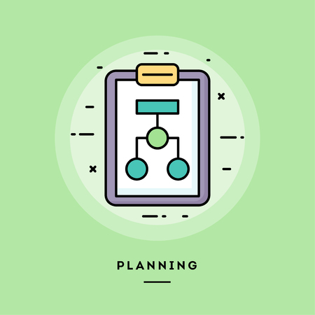 Planning, flat design thin line banner, usage for e-mail newsletters, web banners, headers, blog posts, print and more. Vector illustration.のイラスト素材