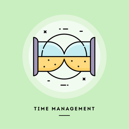 Time management, sand clock,flat design thin line banner, usage for e-mail newsletters, web banners, headers, blog posts, print and more. Vector illustration.の写真素材