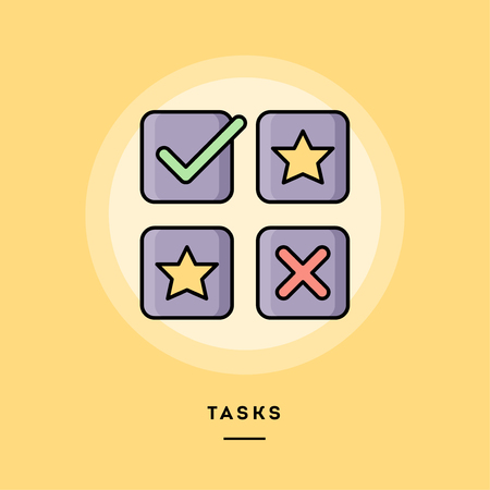 Tasks, flat design thin line banner, usage for e-mail newsletters, web banners, headers, blog posts, print and more. Vector illustration.の写真素材