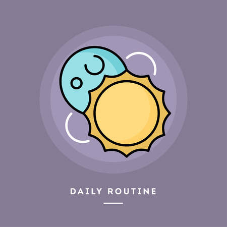 Daily routine, day and night, flat design thin line banner, usage for e-mail newsletters, web banners, headers, blog posts, print and more. Vector illustration.の写真素材