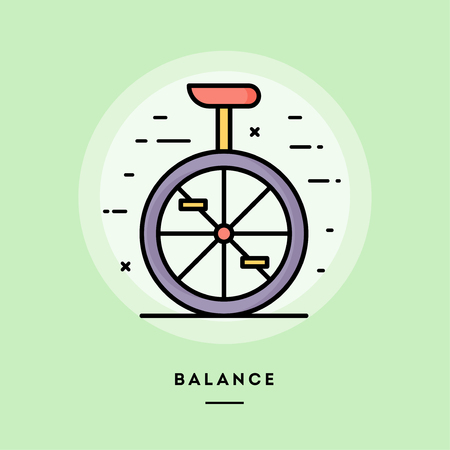 Balance, monocycle, flat design thin line banner, usage for e-mail newsletters, web banners, headers, blog posts, print and more. Vector illustration.の写真素材