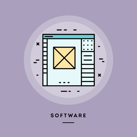 Software, flat design thin line banner, usage for e-mail newsletters, web banners, headers, blog posts, print and more. Vector illustration.の写真素材
