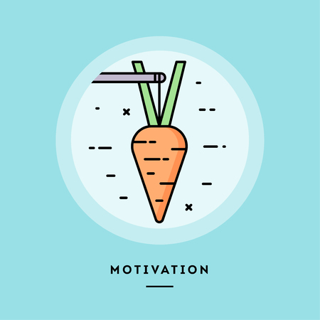 Motivation, carrot on a stick, flat design thin line banner, usage for e-mail newsletters, web banners, headers, blog posts, print and more. Vector illustration.の写真素材