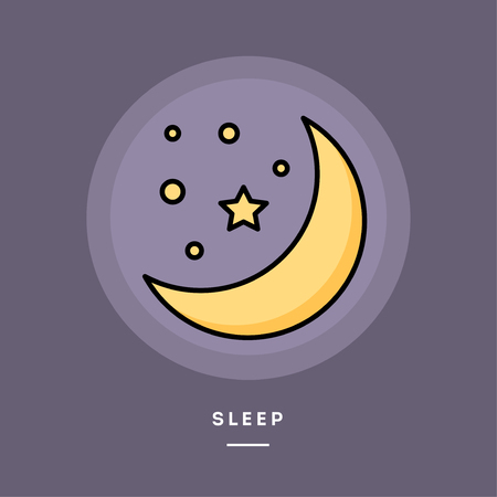 Sleep. Moon and stars, flat design thin line banner, usage for e-mail newsletters, web banners, headers, blog posts, print and more. Vector illustration.の写真素材