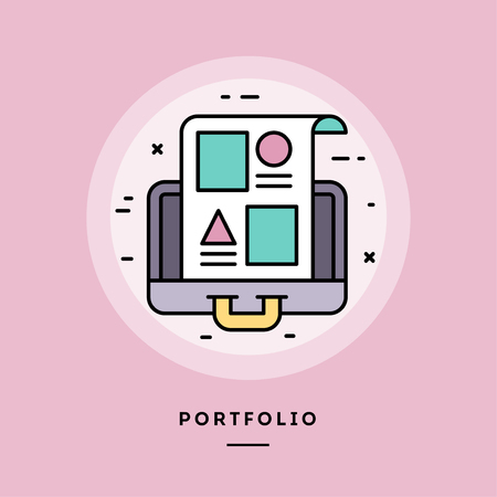 Portfolio, flat design thin line banner, usage for e-mail newsletters, web banners, headers, blog posts, print and more. Vector illustration.のイラスト素材