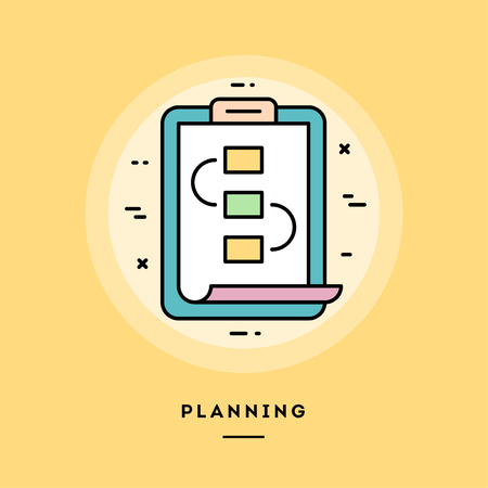 Planning, flat design thin line banner, usage for e-mail newsletters, web banners, headers, blog posts, print and more. Vector illustration.の写真素材