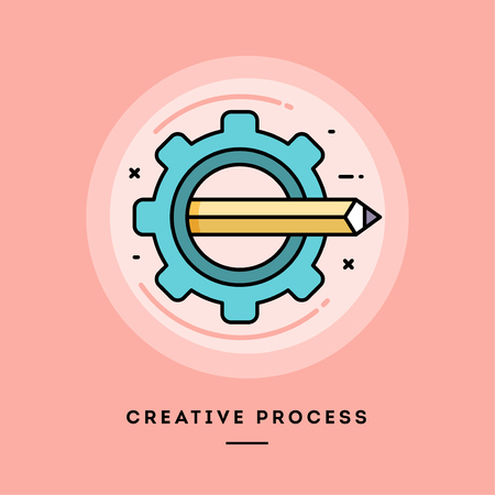 Creative process, flat design thin line banner, usage for e-mail newsletters, web banners, headers, blog posts, print and more. Vector illustration.のイラスト素材