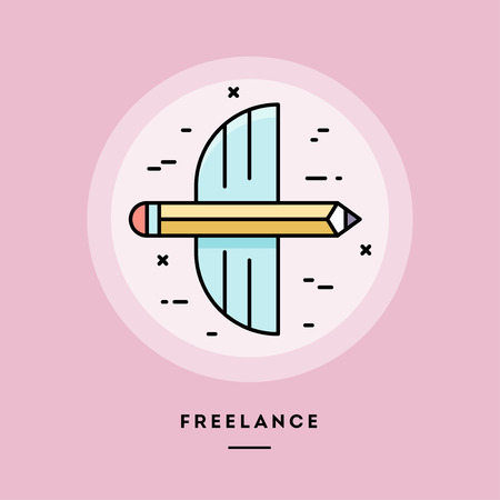 Freelance, flat design thin line banner, usage for e-mail newsletters, web banners, headers, blog posts, print and more. Vector illustration.の写真素材