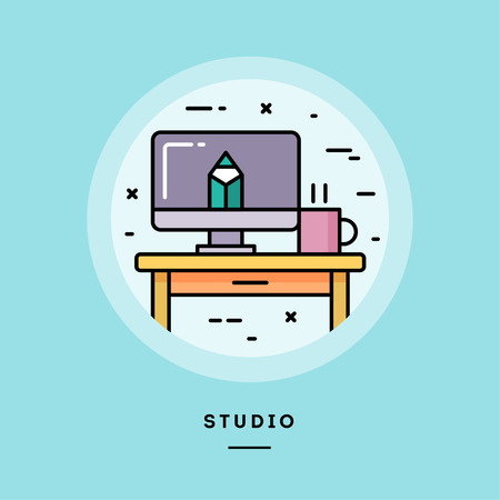 Studio, flat design thin line banner, usage for e-mail newsletters, web banners, headers, blog posts, print and more. Vector illustration.の写真素材