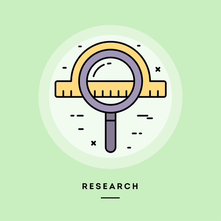 Research, flat design thin line banner, usage for e-mail newsletters, web banners, headers, blog posts, print and more. Vector illustration.のイラスト素材