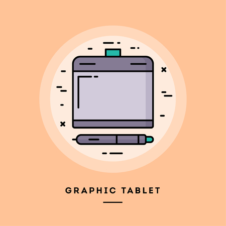 Graphic tablet, flat design thin line banner, usage for e-mail newsletters, web banners, headers, blog posts, print and more. Vector illustration.のイラスト素材