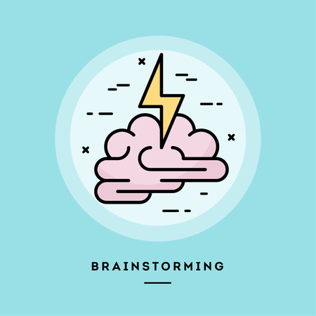 Brainstorming, flat design thin line banner, usage for e-mail newsletters, web banners, headers, blog posts, print and more. Vector illustration.の写真素材