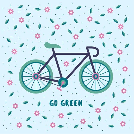 Go green, bicycle on a floral background. Environmental conservation concept.のイラスト素材