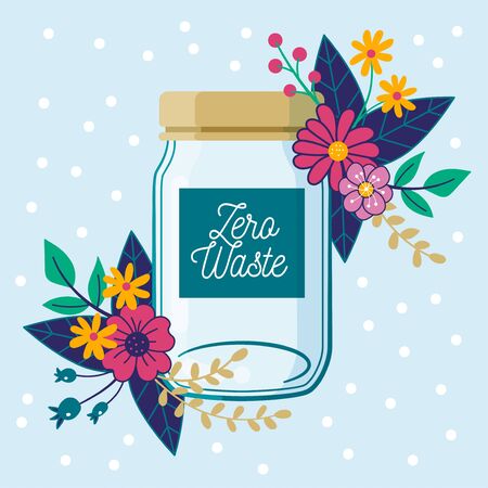 Zero Waste concept. Empty glass jar, with floral composition.のイラスト素材
