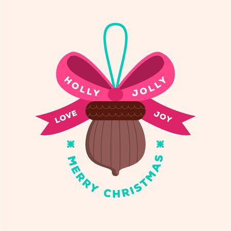 Merry Christmas. Natural Acorn Decoration. Eco-friendly holidays.のイラスト素材