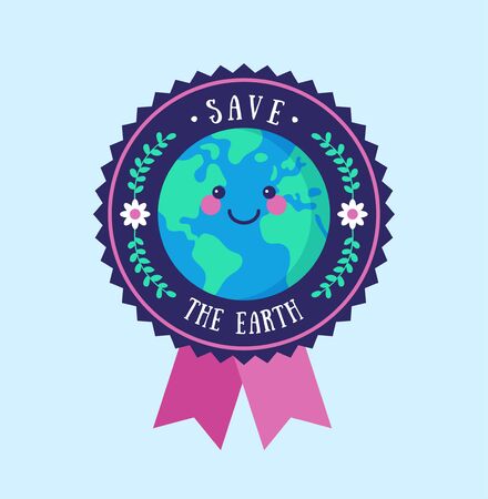 Save the Earth badge. Environmental conservation concept. Vector illustration.のイラスト素材
