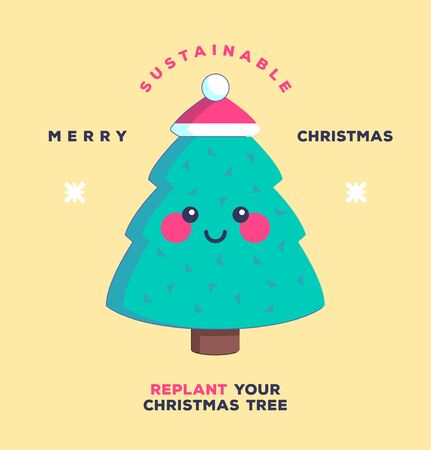 Replant your Christmas tree. Happy Holidays. Environmentally friendly and sustainability concept. Vector illustration.のイラスト素材