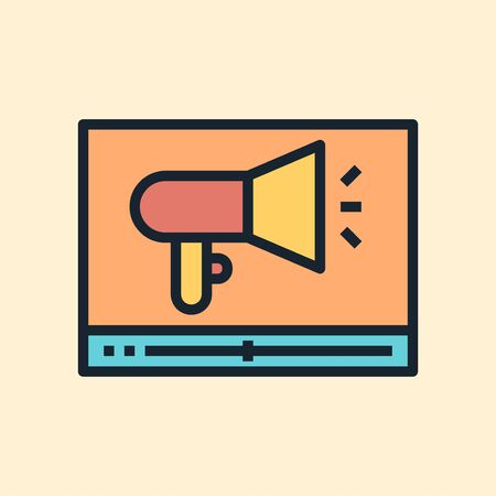 Video marketing. Digital marketing concept illustration, flat design linear style banner.のイラスト素材