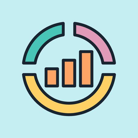 Analytics. Digital marketing concept illustration, flat design linear style banner. Usage for e-mail newsletters, headers, blog posts, print and more. Vectorのイラスト素材
