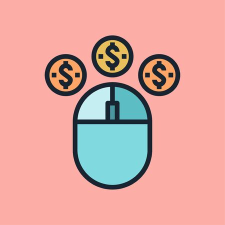 Pay per click, digital marketing concept. Flat design linear style banner. Usage for e-mail newsletters, headers, blog posts, print and more. Vectorのイラスト素材