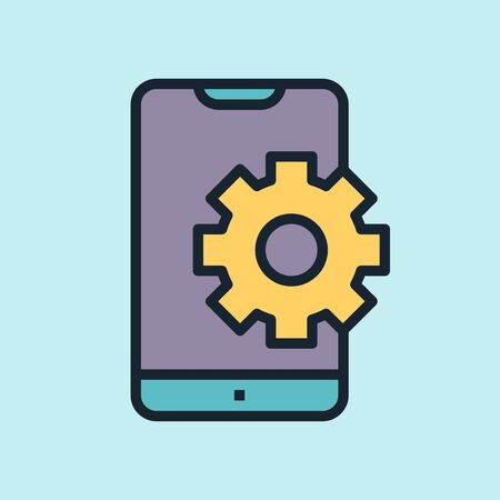 Mobile Optimization. Digital marketing concept illustration, flat design linear style banner. Usage for e-mail newsletters, headers, blog posts, print and more. Vectorのイラスト素材