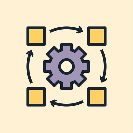 Workflow. Digital marketing concept illustration, flat design linear style banner. Usage for e-mail newsletters, headers, blog posts, print and more. のイラスト素材