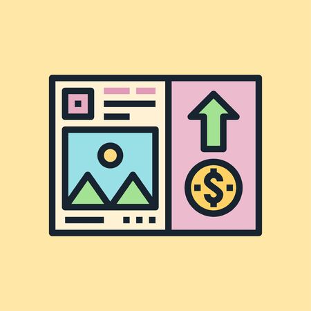 Boosted post. Social media and digital marketing concept illustration, flat design linear style banner. Vectorのイラスト素材