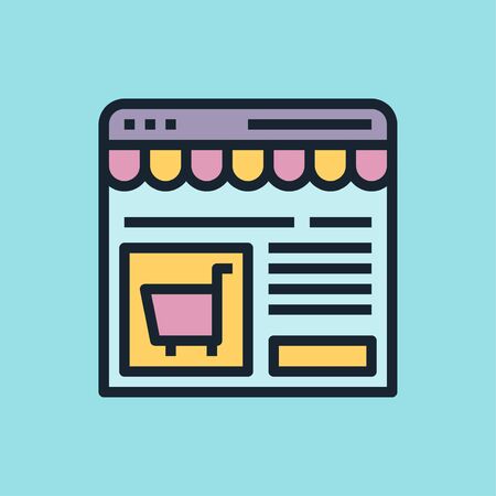 E-commerce. Digital marketing concept illustration, flat design linear style banner. Usage for e-mail newsletters, headers, blog posts, print のイラスト素材