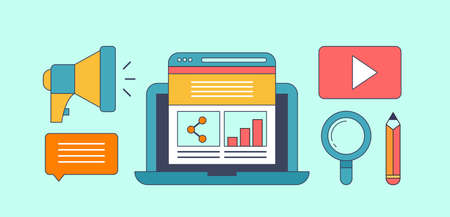 Digital content marketing, modern business and technology concept banner.のイラスト素材