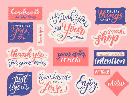 Small shop lettering sticker elements. Vector illustrationのイラスト素材