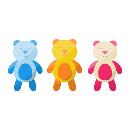 teddy bear toys blue yellow pink beige play bright fun kindergarten childrens day elementsのイラスト素材
