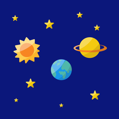 stars planet earth saturn sun space night sky unknown elementsのイラスト素材