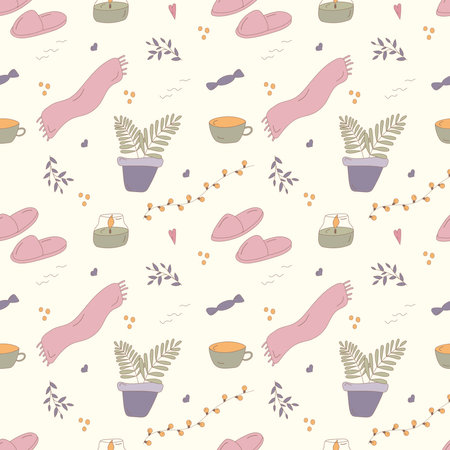 cozy elements warm safe light patternのイラスト素材