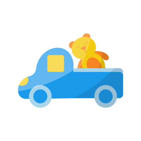 car blue toy teddy bear yellow lies roll play baby cuteのイラスト素材