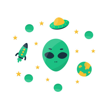 alien ufo cosmic faces space planets spaceship unknown stars elementsのイラスト素材