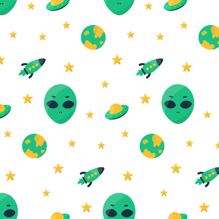 alien ufo cosmic faces space planets elementsのイラスト素材