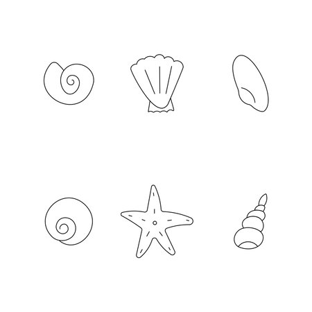 seashells sea vacation line summer icons elementsのイラスト素材