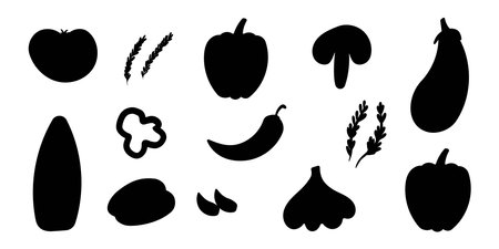 vegetables vitamins white black garden elements setのイラスト素材