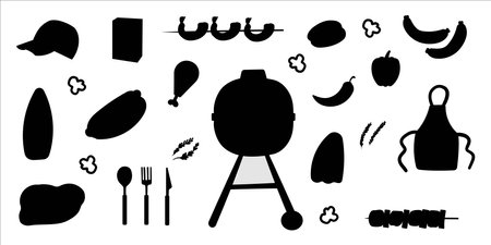bbq grill party black white elements setのイラスト素材