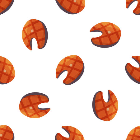 fish steak barbecue fried cook pattern backgroundのイラスト素材