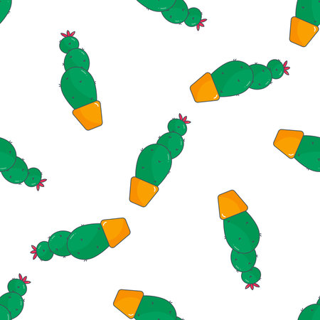 cactus needle pot green yellow pattern textileのイラスト素材