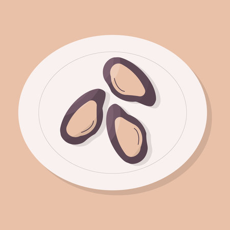 mussels oysters seafood purple set elements plate