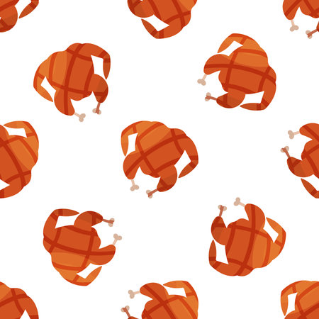 whole chicken bbq grill fry background patternのイラスト素材