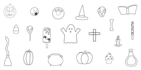 halloween pumpkin sweets bones line element setのイラスト素材