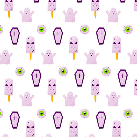 halloween coffin ghost ice cream eye patternのイラスト素材
