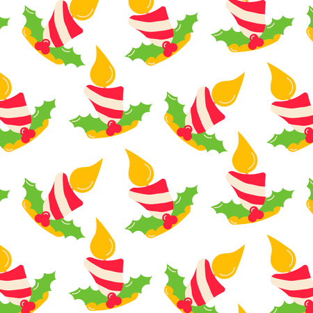 candle christmas holly light comfort pattern textiのイラスト素材