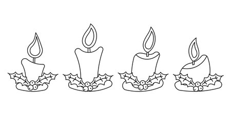 candles christmas holly light cozy set elementsのイラスト素材