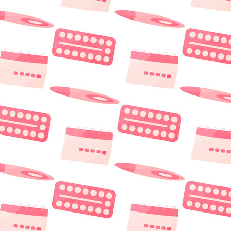 feminine hygiene calendar pregnancy test contraceptives pills patternのイラスト素材